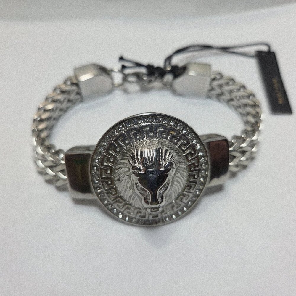 NWT ANTHONY JACOBS STAINLESS DOUBLE ROW CHAIN LION HEAD BRACELET 9" - Picture 6 of 6